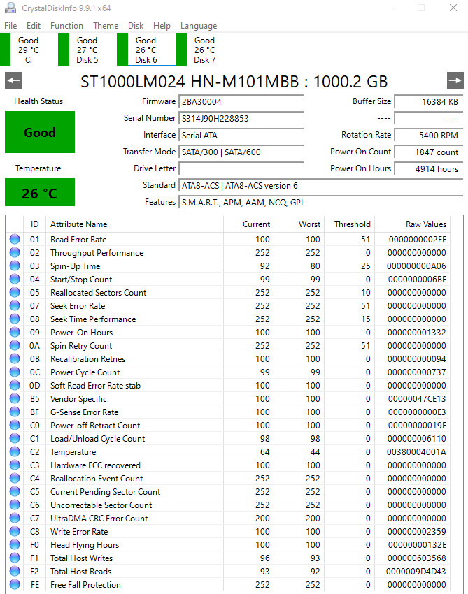 Seagate ST1000LM024 1TB 2.5″ SATA Laptop HDD 5400RPM 4914 Hour Tested Good Wiped