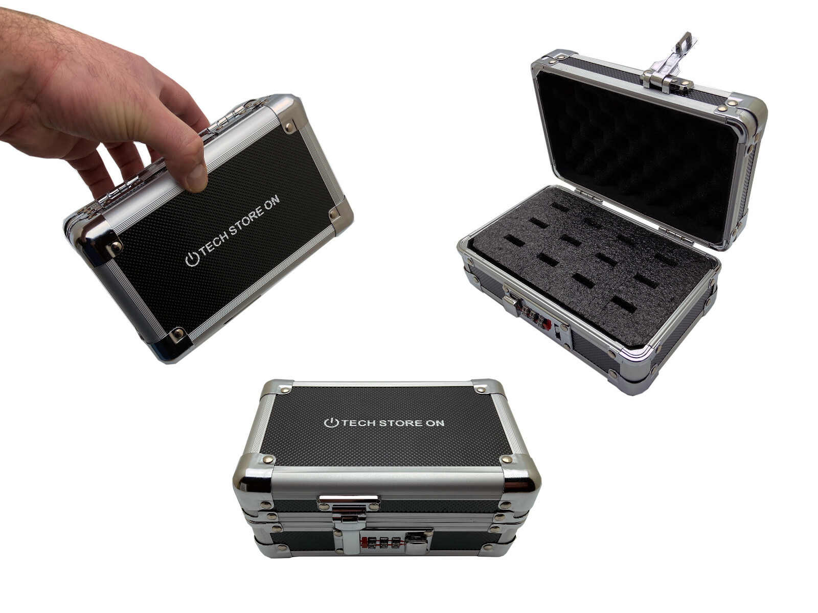 Portable USB Thumb Flash Drive Organizer Case – Aluminum – Combo Lock – 12 slots