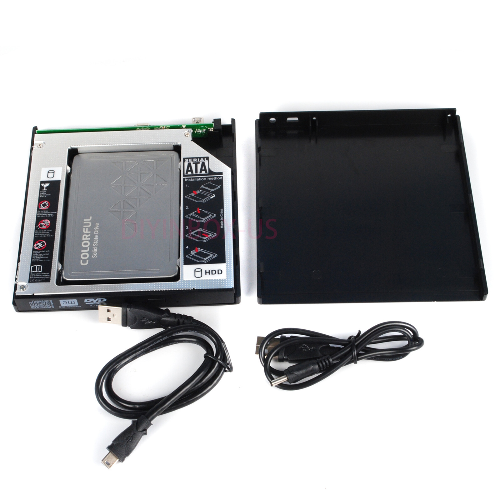 External USB Slim Case Enclosure For 9.5mm SATA Laptop Tray Load CD DVD drive