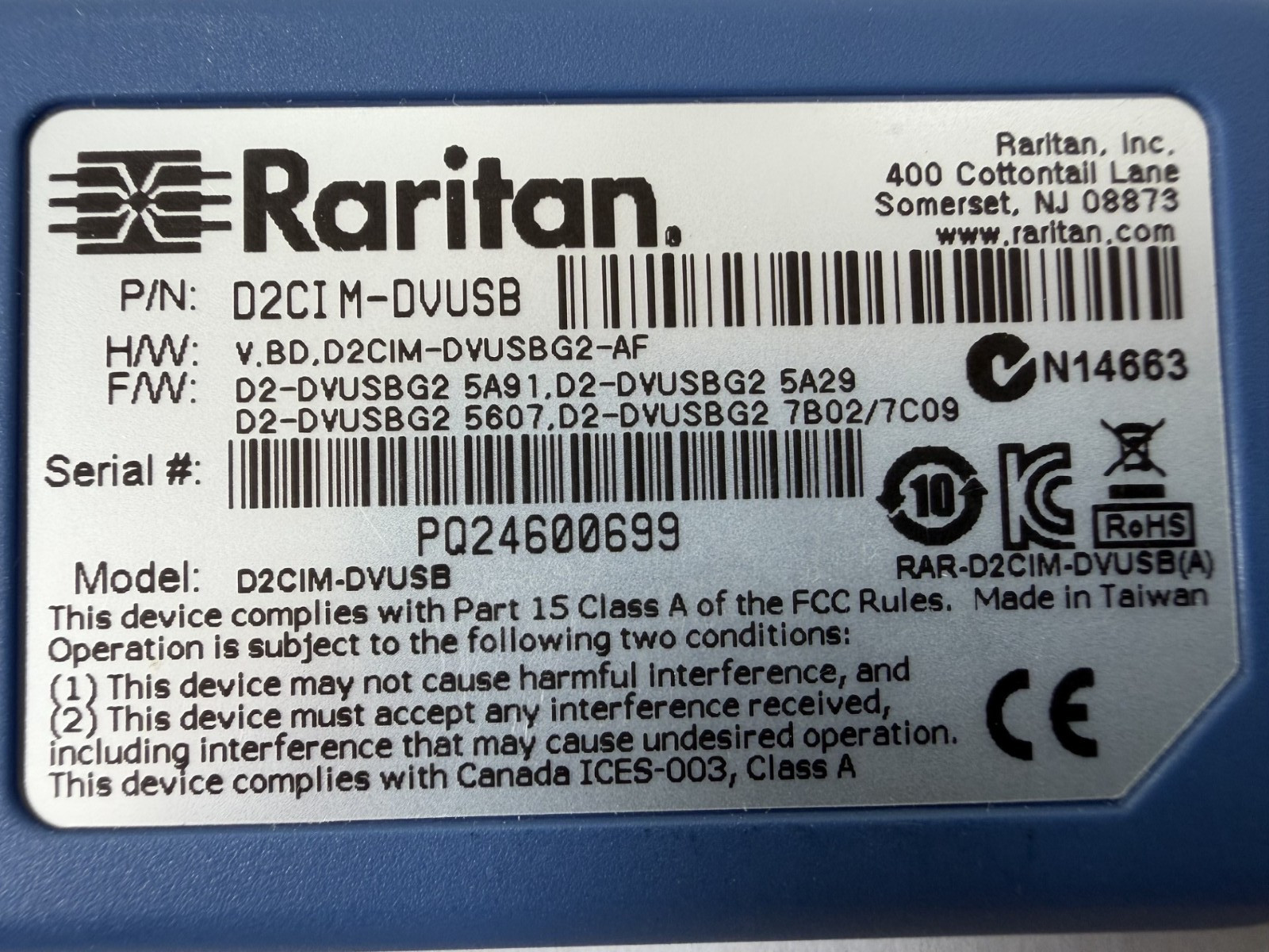Raritan D2CIM-DVUSB VGA Dual USB BIOS Level – Dominion KX2 KX3 KX II CIM KVM
