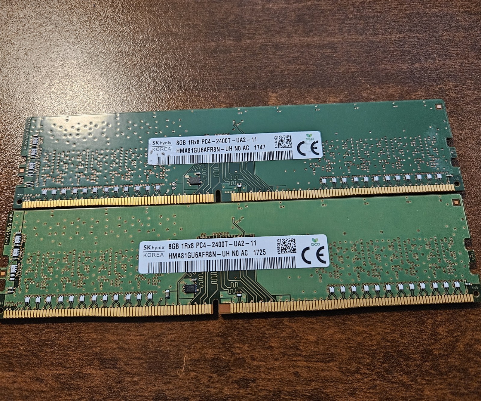 Lot of 2 SK-HYNIX 8GB DDR4 1Rx8 PC4-2400T Desktop RAM HMA81GU6AFR8N-UH