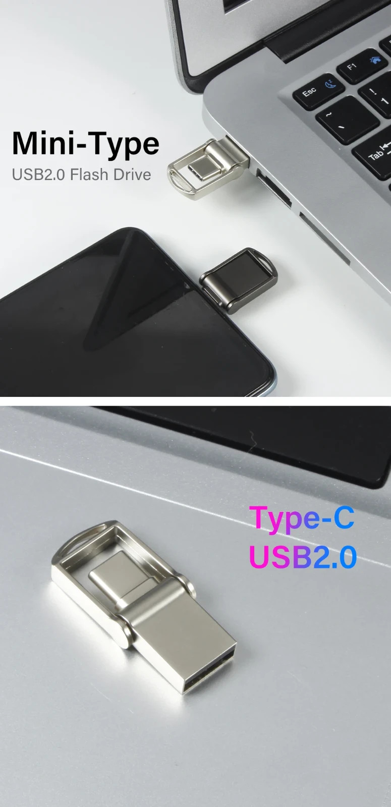Metal USB Flash Drive 4GB 8GB 16GB Type-C OTG USB 2.0 Memory Stick Mini Pen