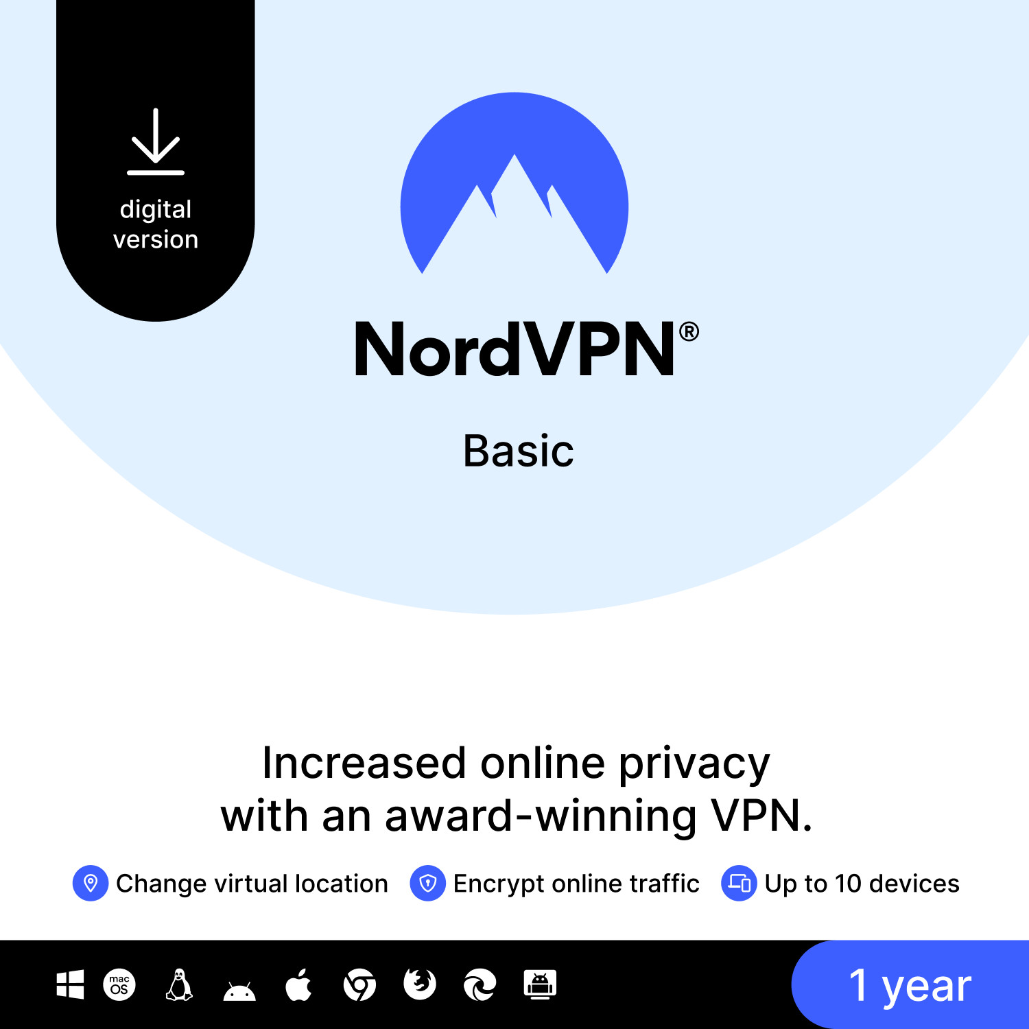 NordVPN Basic – 1-Year – Premium VPN Software – 10 Devices