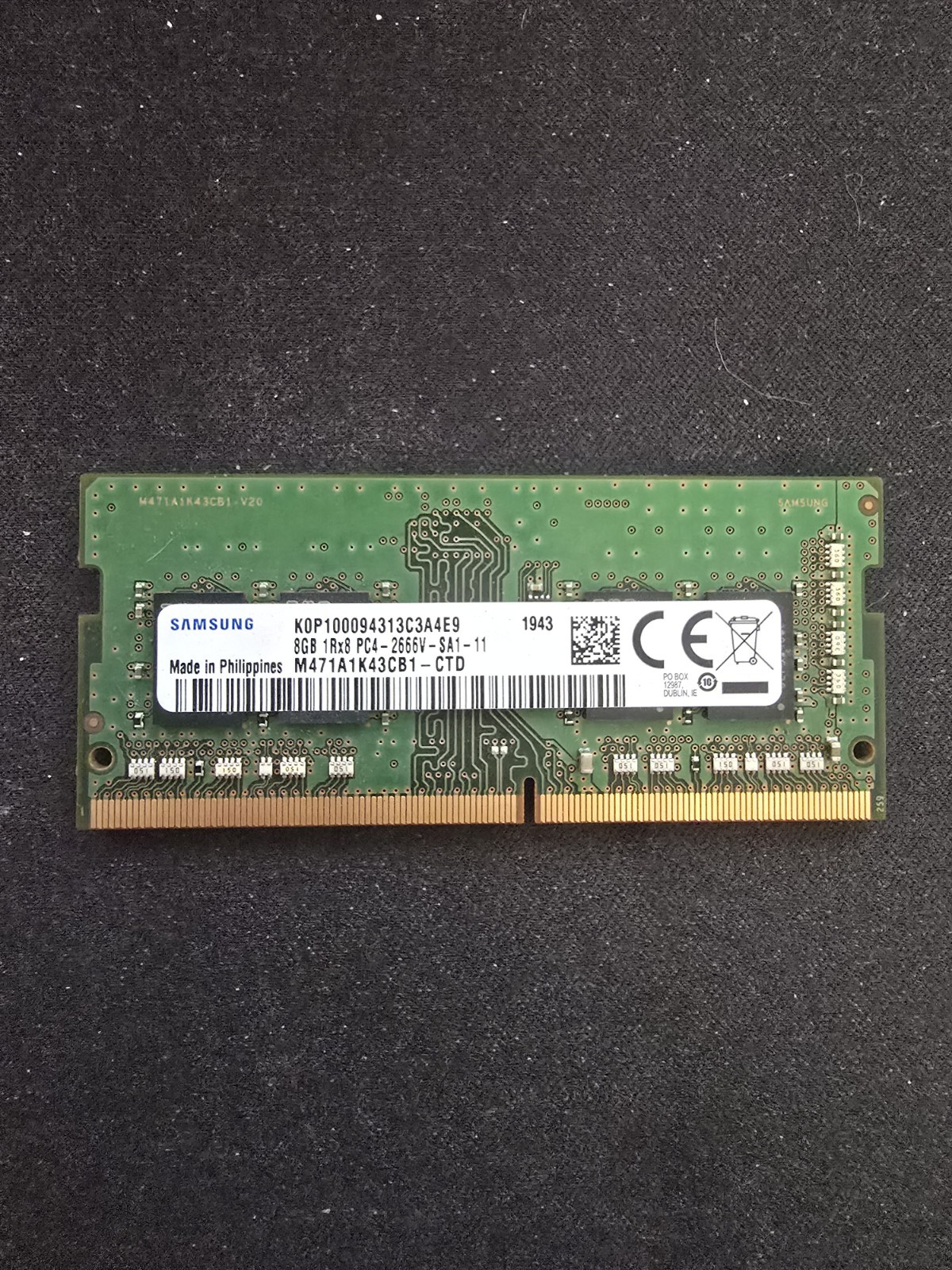 Samsung 8GB DDR4-2666 SO-DIMM 260-Pin Laptop Memory M471A1K43CB1-CTD