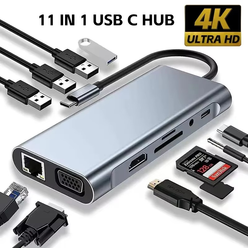 USB C Hub 8In1 7in2 7in1 Type C 3.1 To 4K HDMI Adapter with RJ45 SD/TF Card Read