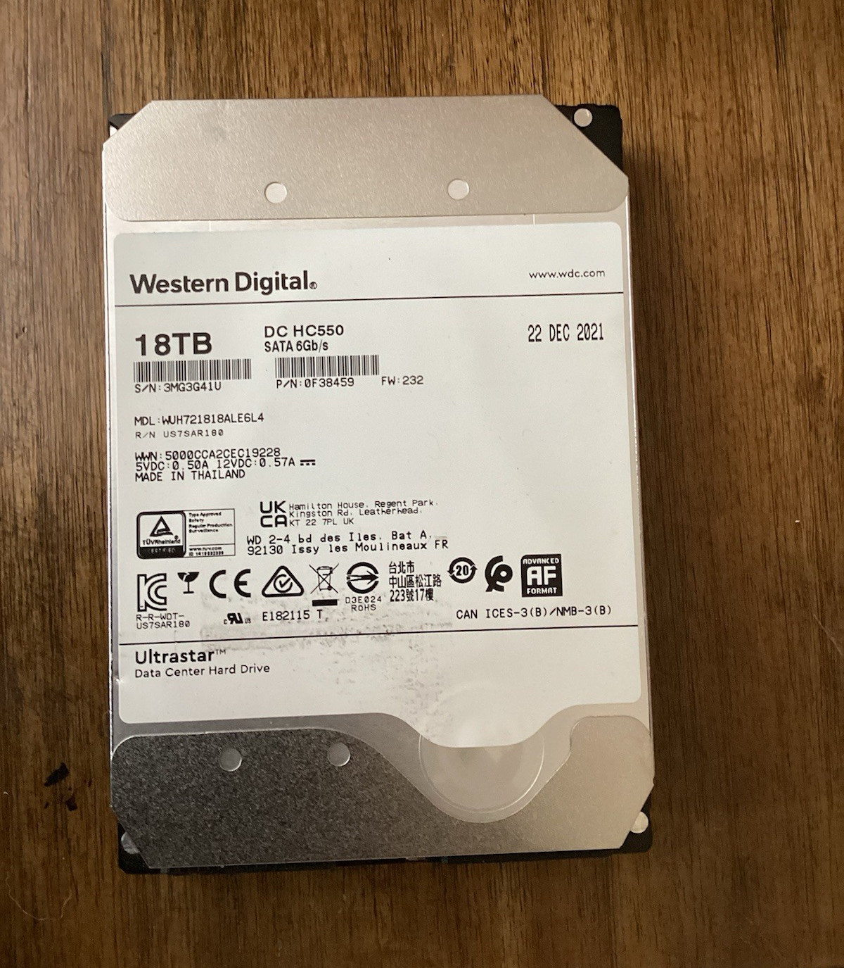 Western Digital Ultrastar DC HC550 18TB 3.5in SATA 7200RPM 512MB HDD