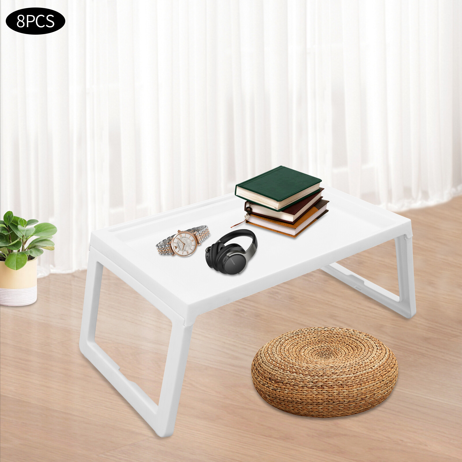 8 Pack Folding Lap Desk With Tablet & Phone Slots, White PP