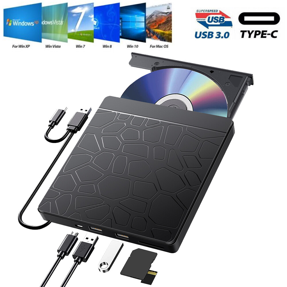 Slim External CD/DVD Drive USB C USB 3.0 Player Burner Reader for Laptop PC MAC
