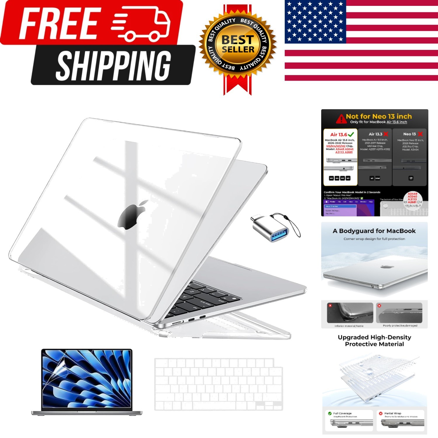 Compatible with MacBook Air 13 inch Case M5 2026-2022 M4 M3 M2 Model A3449 A3…