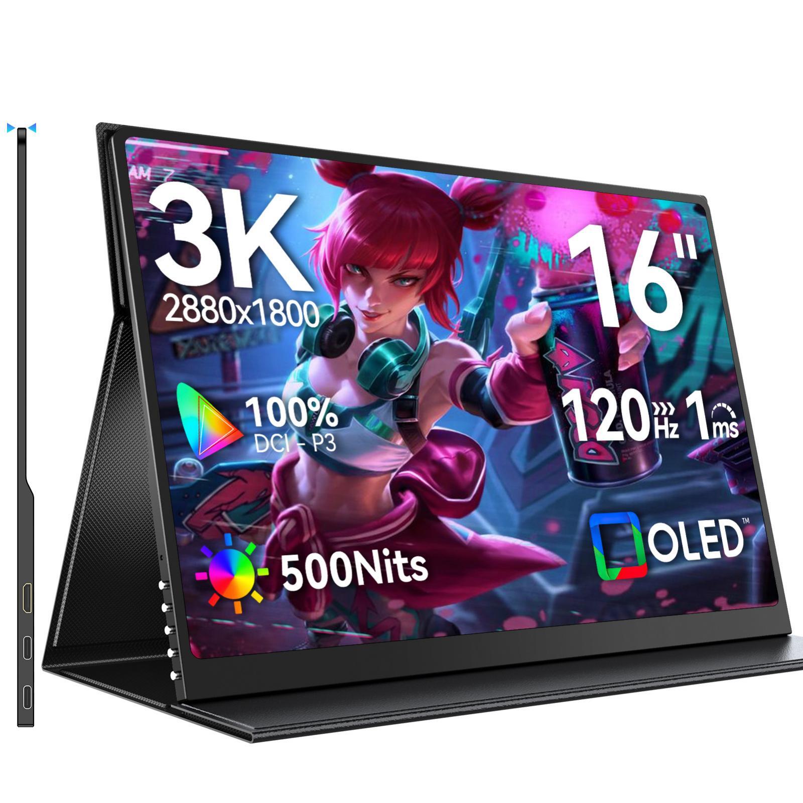 16″ OLED Portable Monitor 2880×1800 120Hz Gaming Display 500 Nits 100% DCI-P3