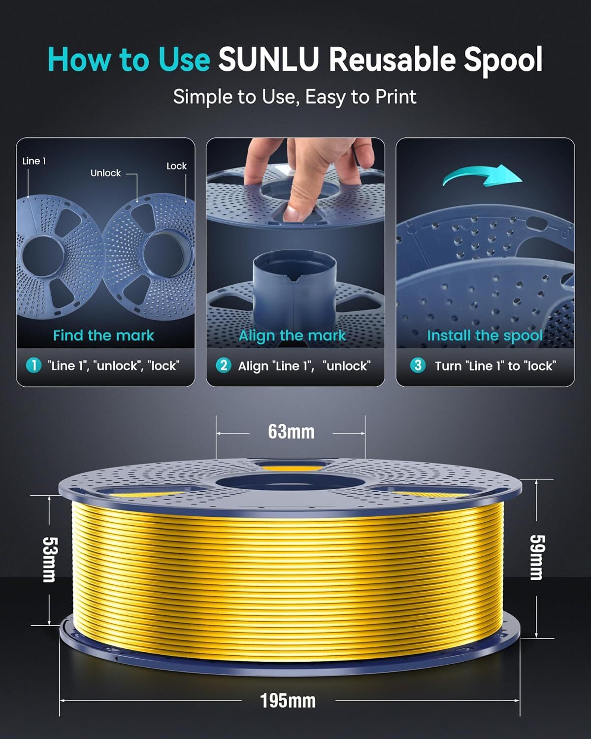 【ADD 10, PAY 6】SUNLU PETG PLA+ PLA ABS SILK 3D Printer Filament 1.75mm 1KG Neat