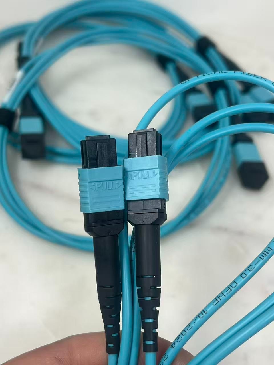 Lot of 5， 12F MPO OM3 MPO Fiber Optic Cables Type B 1.5M Aqua female to female