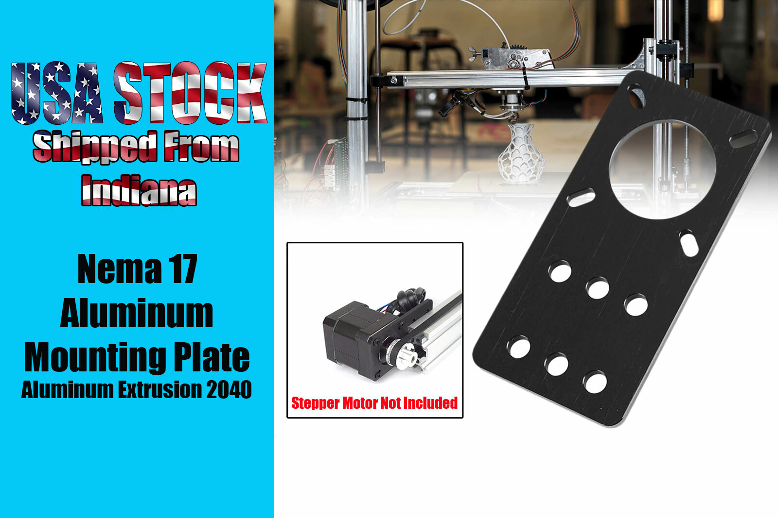 NEMA17 Stepper Motor Mount Plate Anodized Aluminum Stepper Mounting Plate 2040