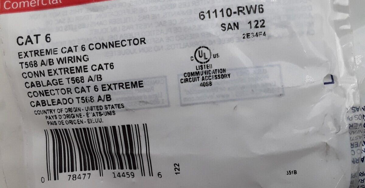 61110-RW6 Leviton eXtreme Cat 6 QuickPort Jack, White – 30 PACK