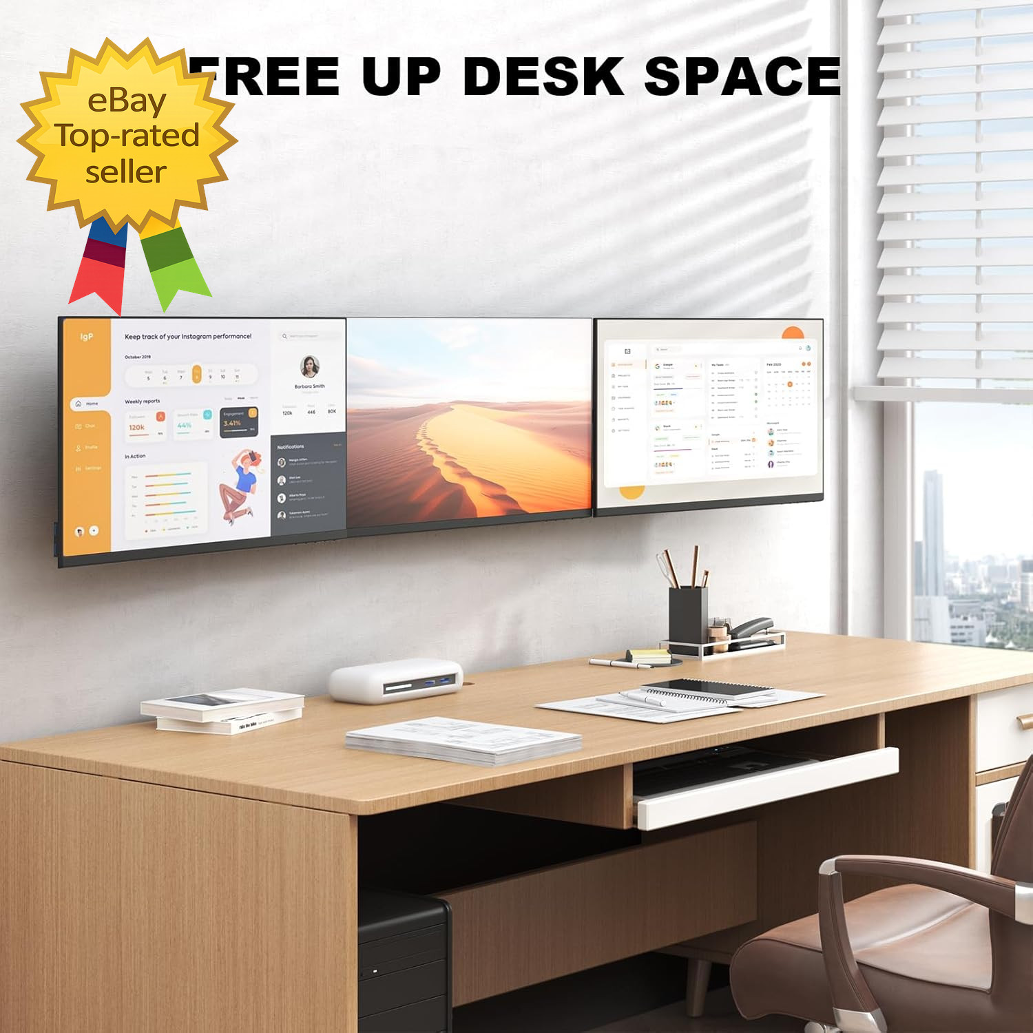 Triple Monitor Wall-Mount for 17″-32″ Screens Adjustable Heavy Duty