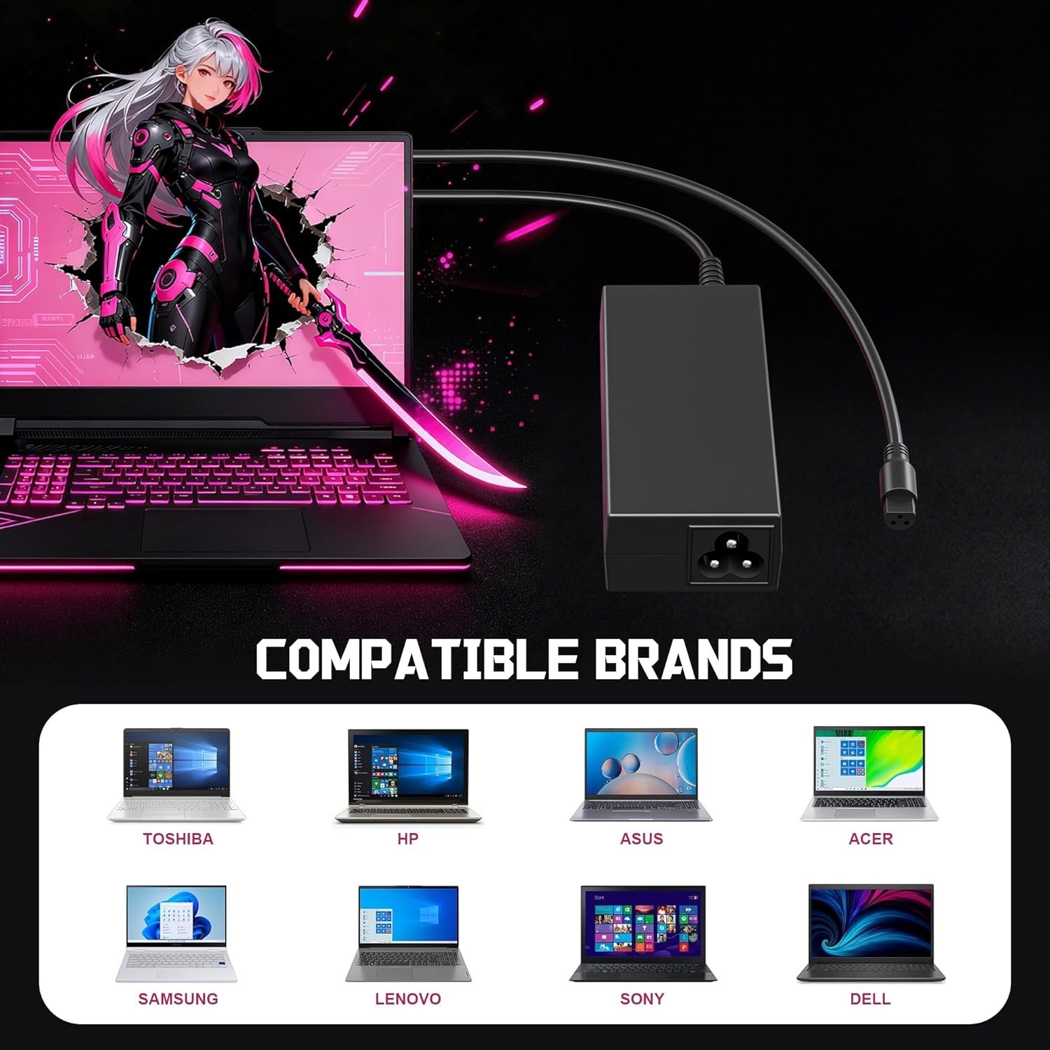 90W Universal Laptop Charger with 15 Tips for Lenovo HP Dell Acer Asus