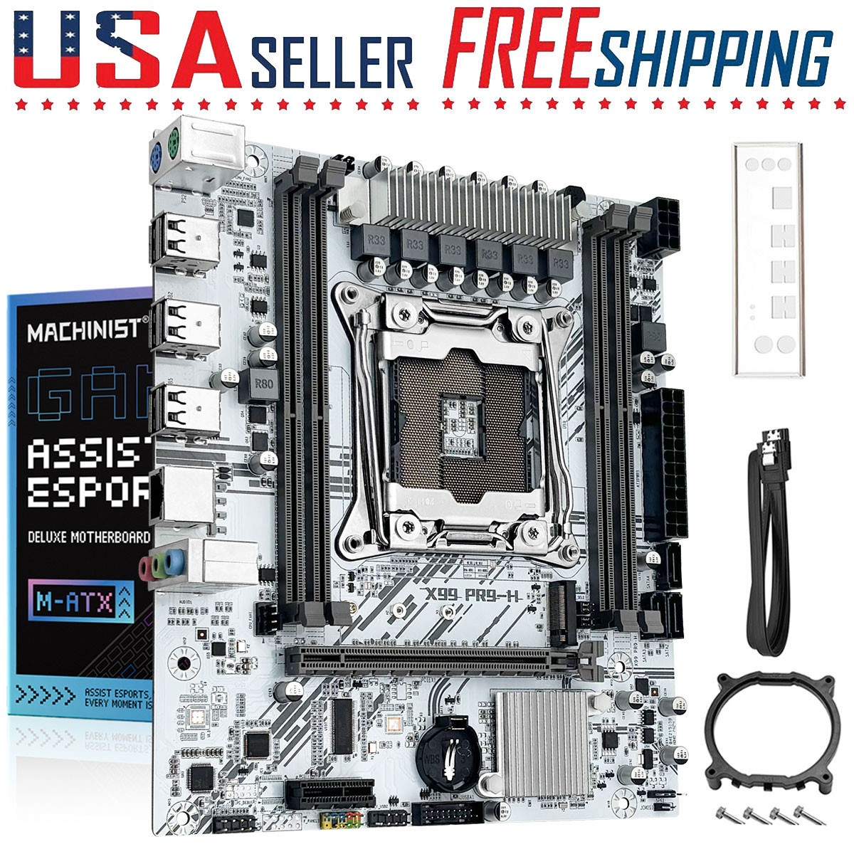 LGA 2011-3 X99 Motherboard with DDR4 SATA/NVME M.2 USB 2.0 SATA 2.0 White Mobo