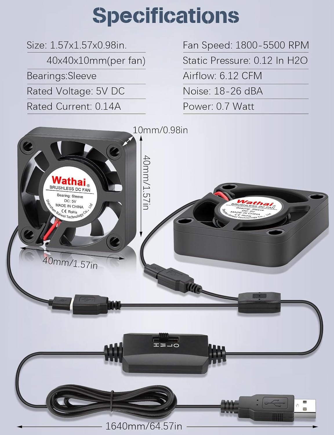 2-Pack Mini USB Fans 40x10mm with Speed Control – 5V Cooling for Computer