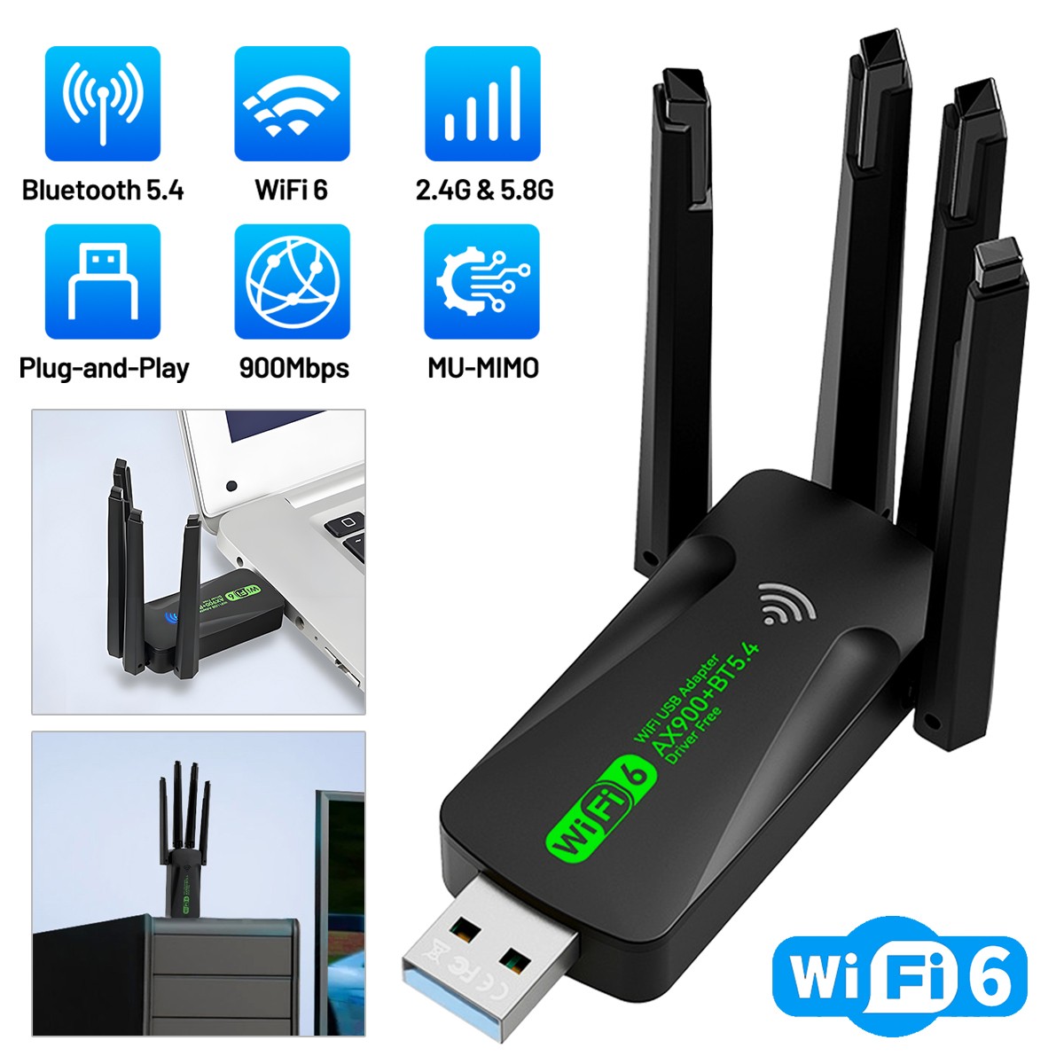 USB WiFi Bluetooth Adapter 600Mbps Dual Band 2.4/5Ghz Wireless Network Receiver.
