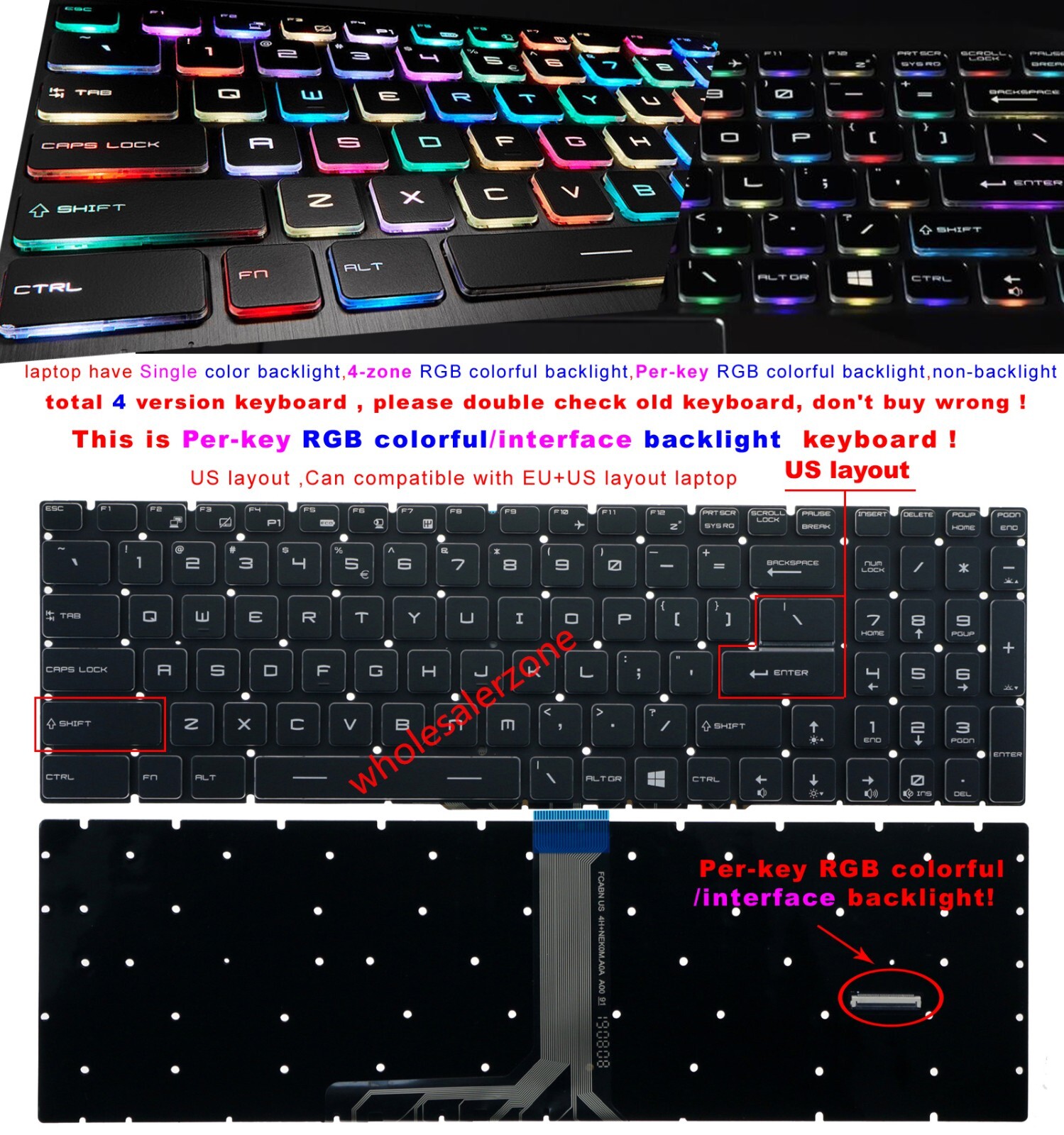 MSI GE63 GE73 GX63VR GE73VR GT63 MS-16P1 MS-16P3 full color Backlit US Keyboard