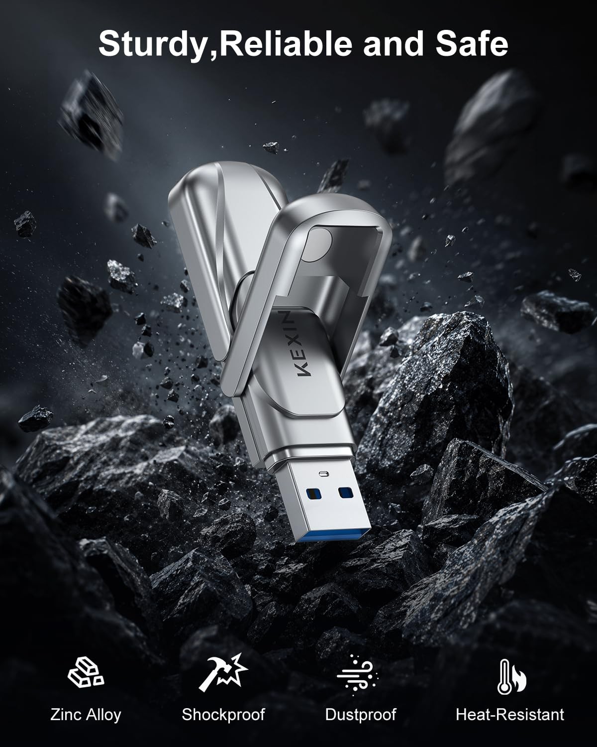 KEXIN 256GB Solid State Drive up to 450MB/s USB 3.2 Gen 1 Dual 256G, silver