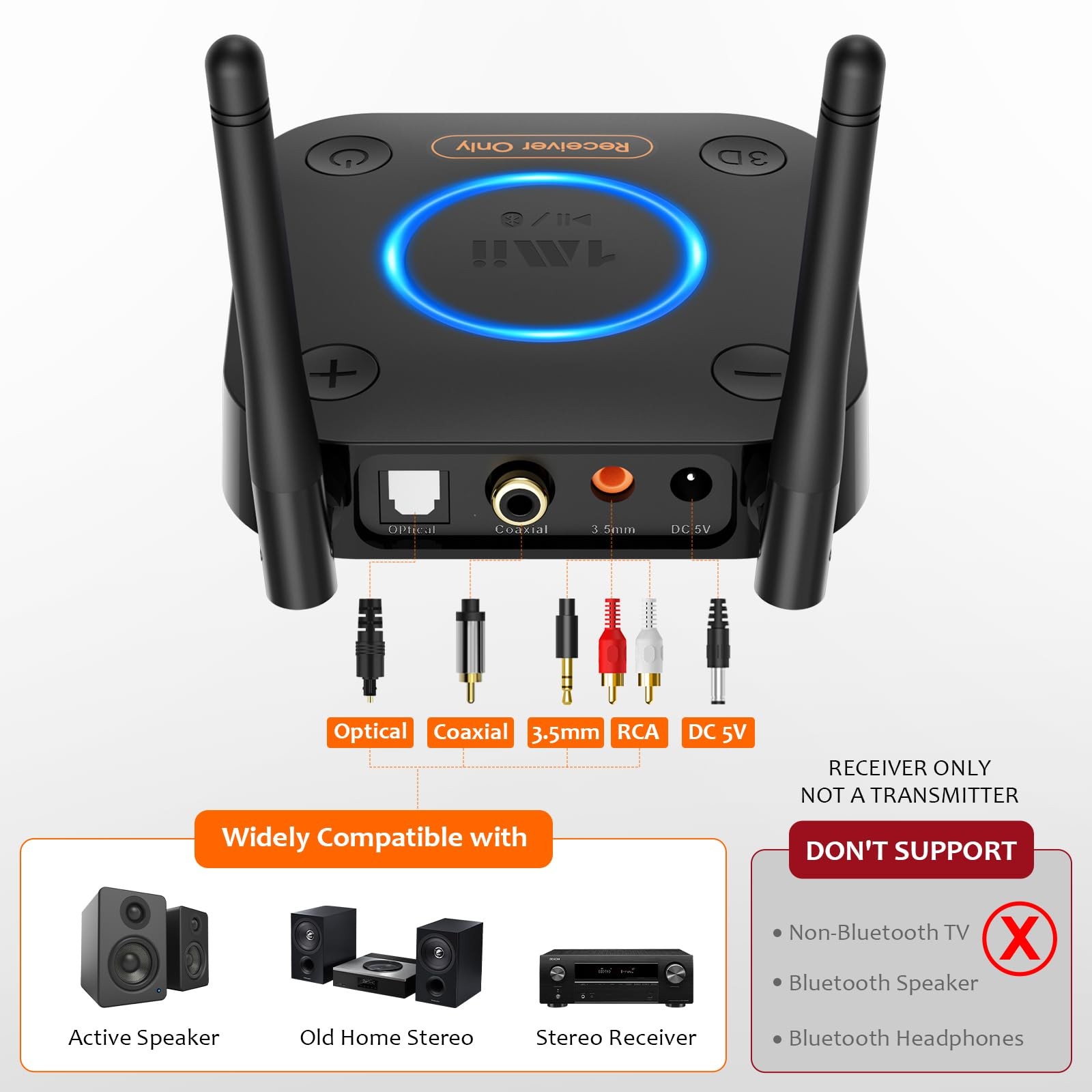 [Upgraded] 1Mii B06Pro Long Range Bluetooth Receiver, HiFi Black