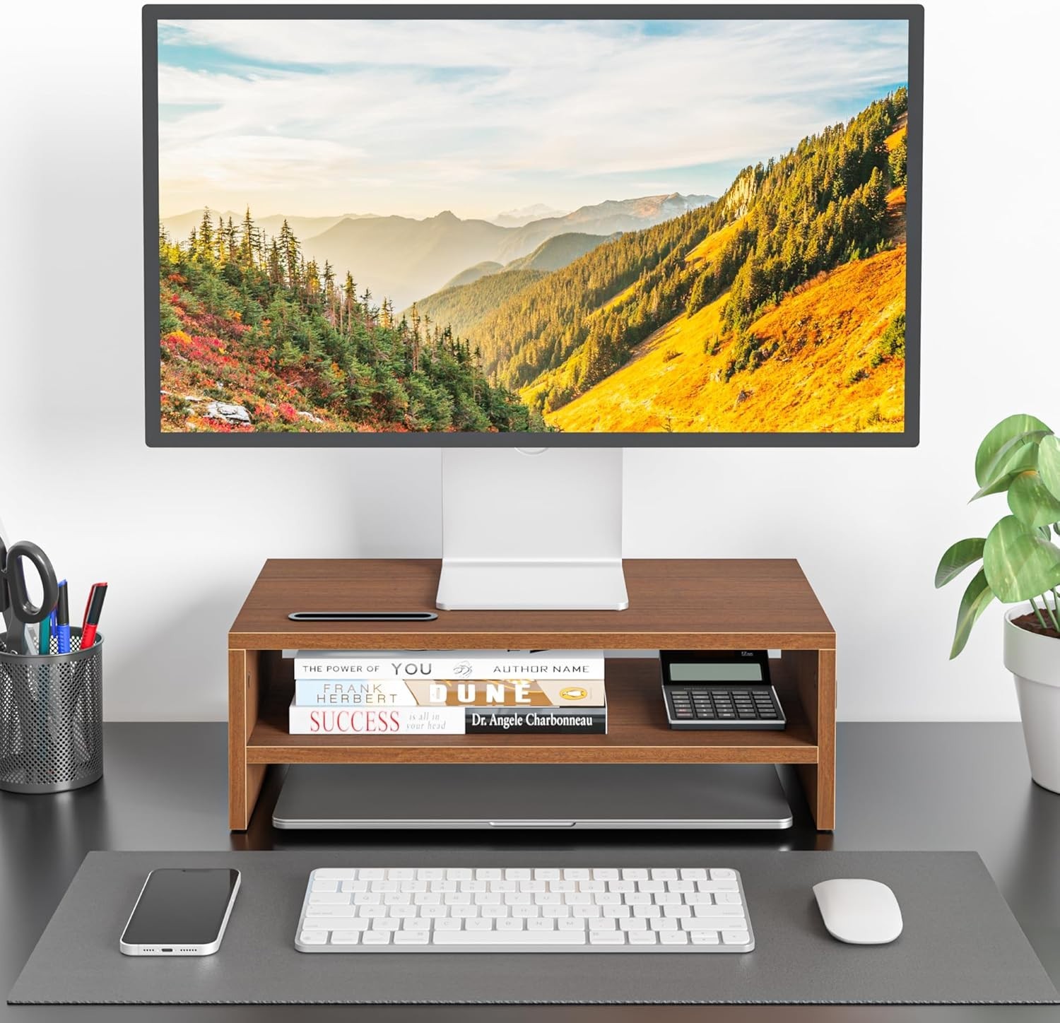 Elegant 2-Tier Walnut Monitor Stand for Ergonomic Desk Organization – 16.5 Inch