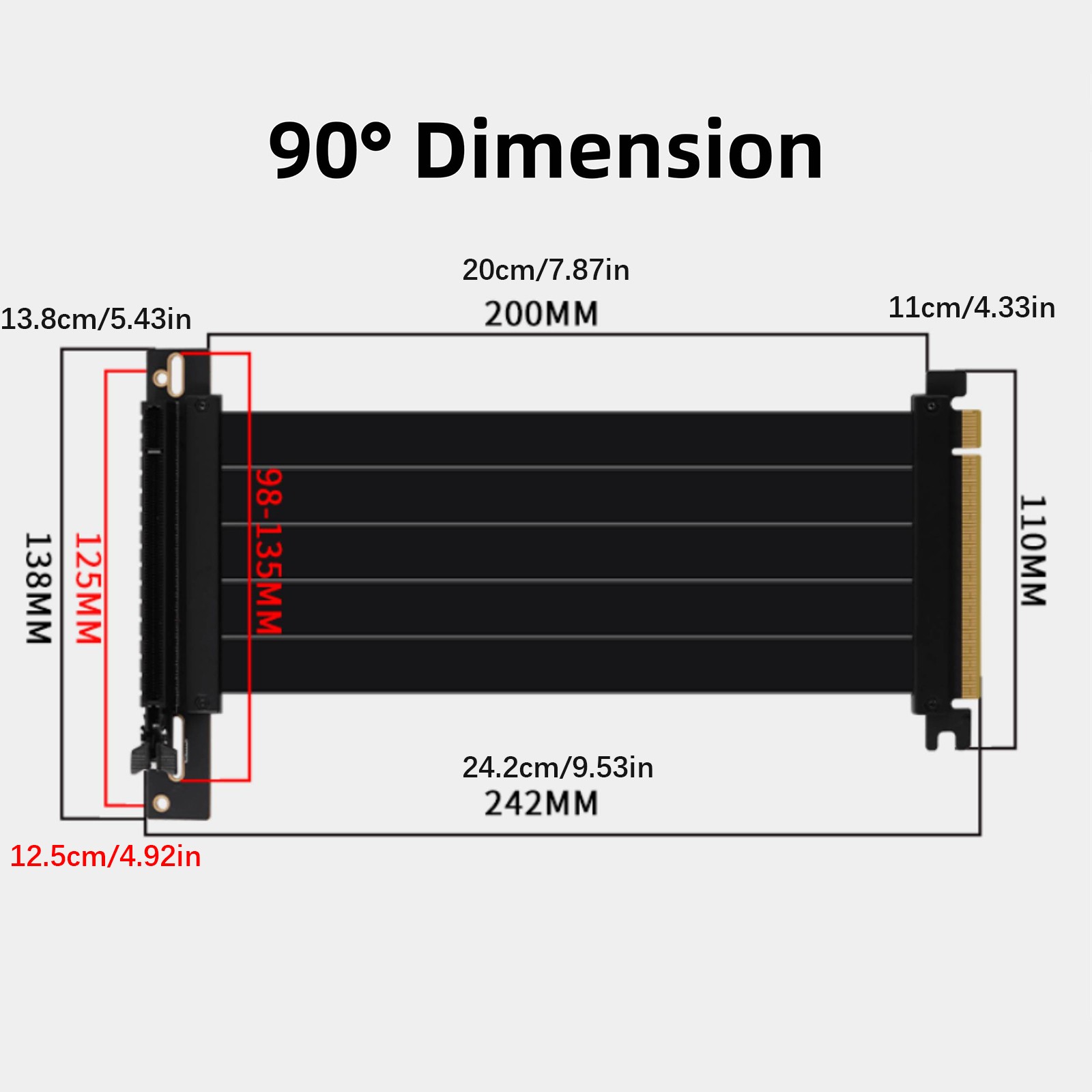 New PCIE 16X 3.0 Riser Cable 90 Degree Graphics Card Extension Cable Accessories