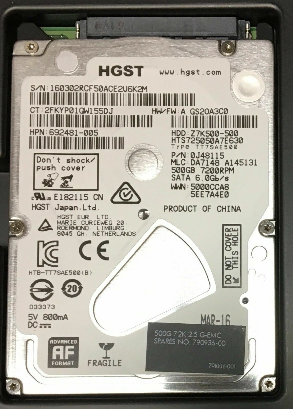 HGST Travelstar Z7K500 HTS725050A7E630 500GB Internal 7200RPM 2.5″ (0J26005) HDD