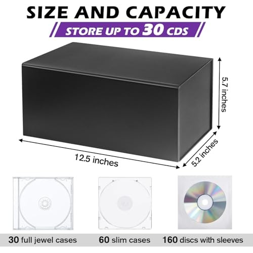 CD Storage Box, CD Holder Store 30 Jewel Cases, Disc Holder Media Storage