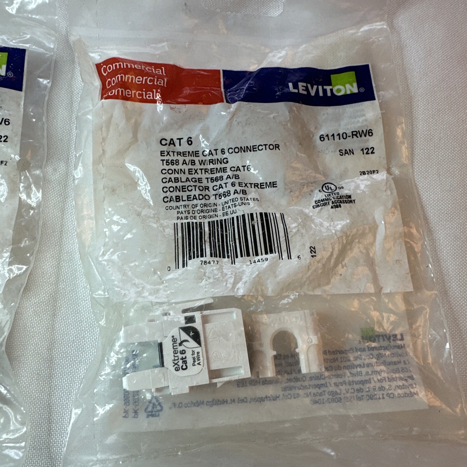 Lot of 3 – 61110-RW6 Cat 6 Leviton Extreme QuickPort 110 Jack, White 2 New