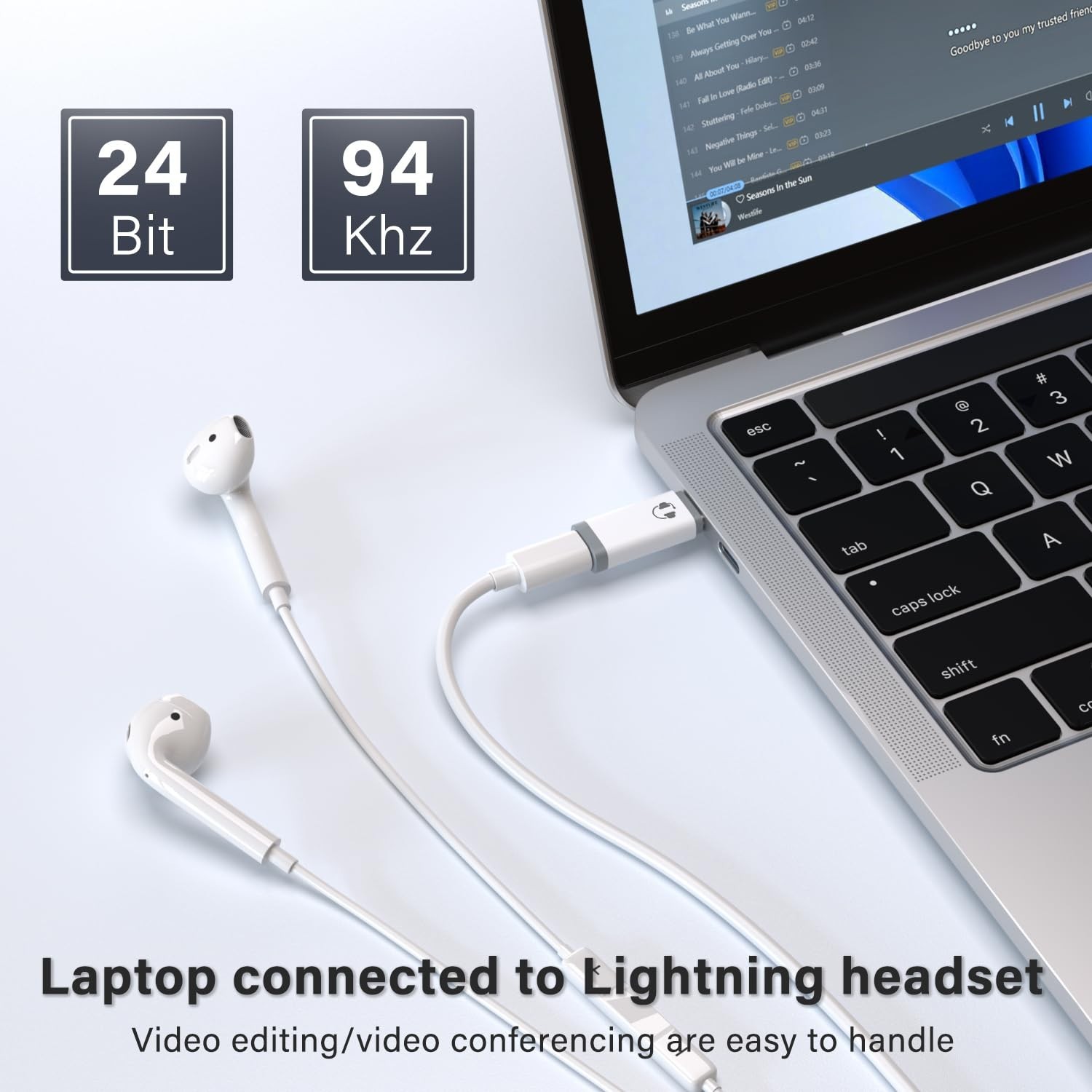 Lightning Audio Adapter USB C Headphone Converter for iPhone iPad No Charge, New