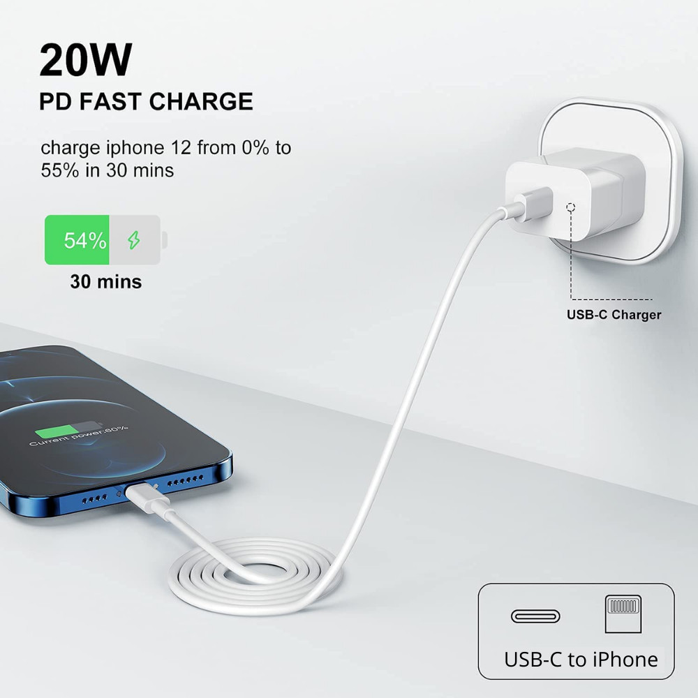 20W USB-C Fast Charger Adapter for Apple iPhone 14/13/12/11Pro Max XR XS 8 7 6