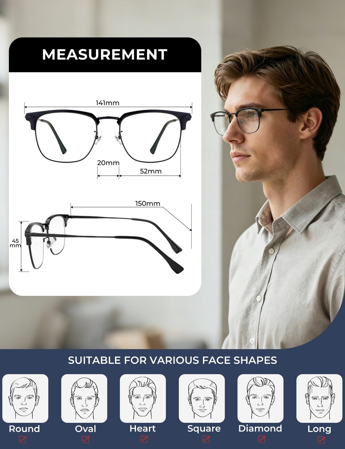 Blue Light Blocking Glasses for Men Metal Browline Computer Gaming Glasses Fi…