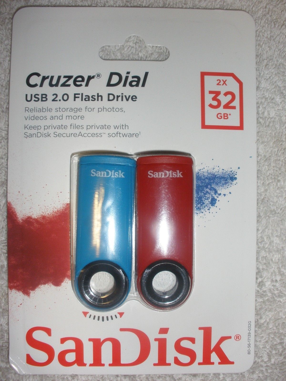 5 SanDisk Cruzer Dial 32GB USB 2.0 Flash Drives (2-Pack) – Blue / Red Bulk Sale