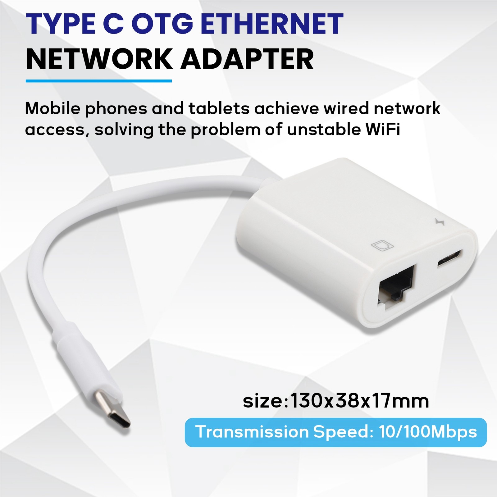 Type C OTG Ethernet Adapter USB C To RJ45 Ethernet LAN Wired Converter1816