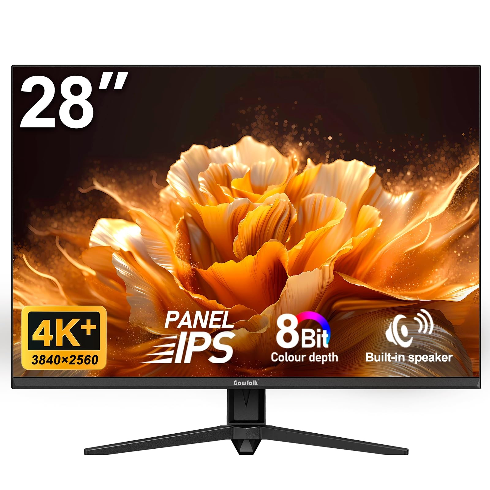 Gawfolk 28 Inch 4K Monitor IPS 60Hz 3840x2560p PC Screen 28 Inch, Black
