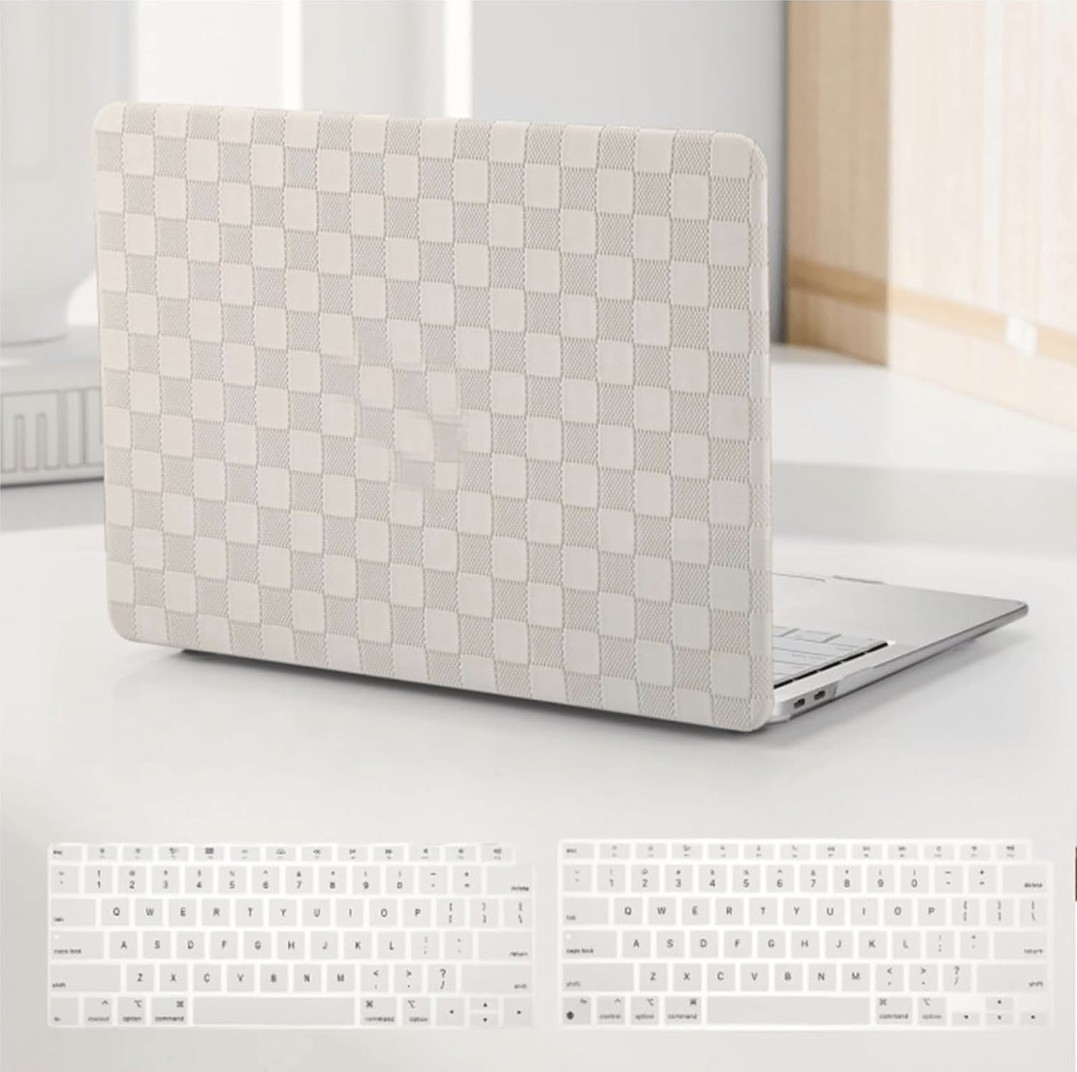Stylish Beige MacBook Air Case with Transparent Keyboard Cover – 360 Protection