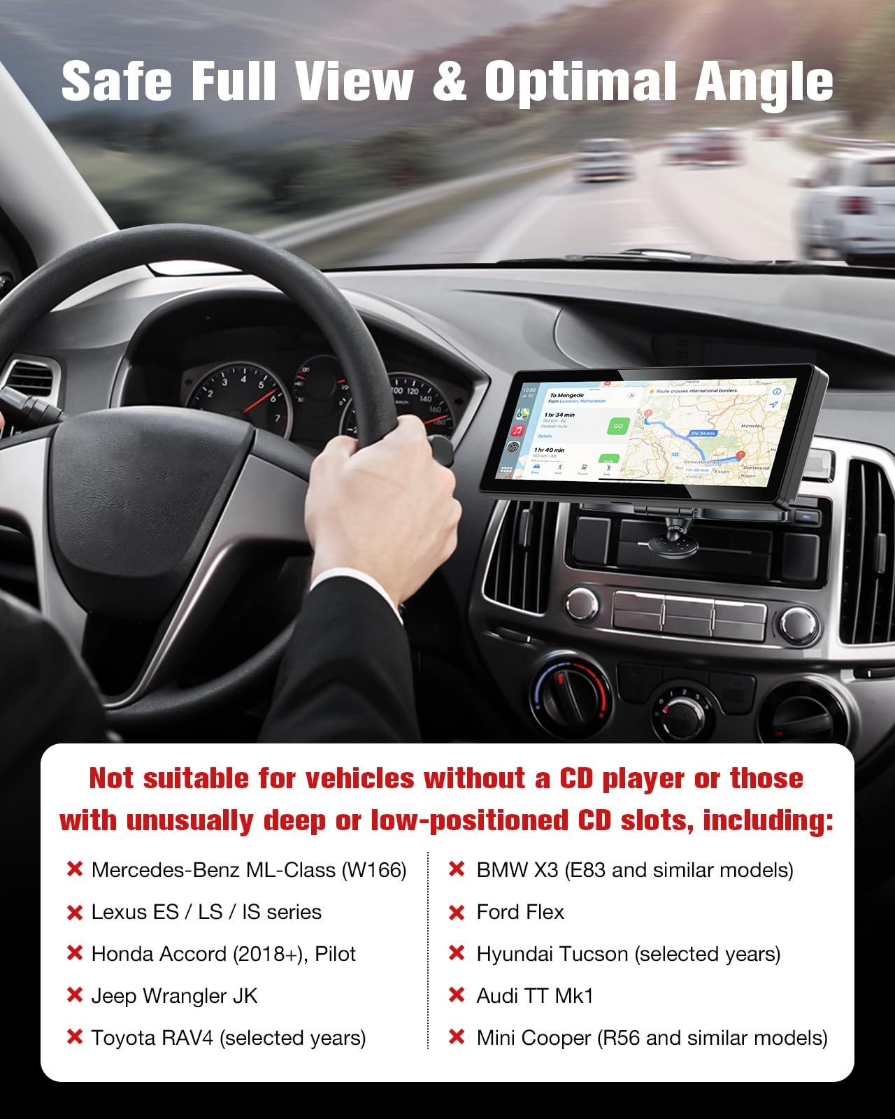 iGoevo CD Slot Mount for CarPlay Screen 360° Rotation Universal Fit, Black