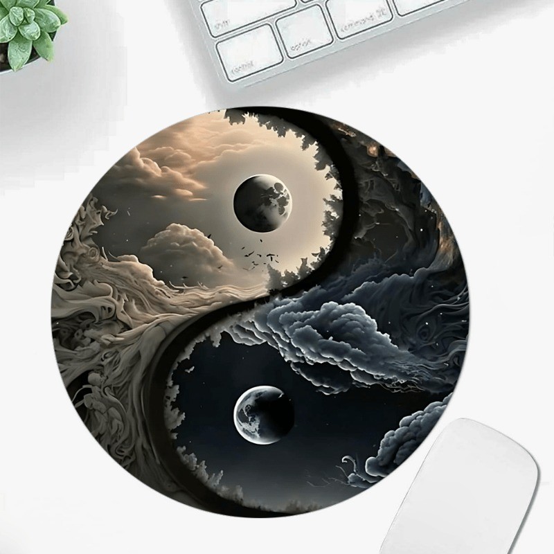 Round Yin Yang Moon Mouse Pad Non-Slip Gaming Desk Mat Office Home Decor Gift