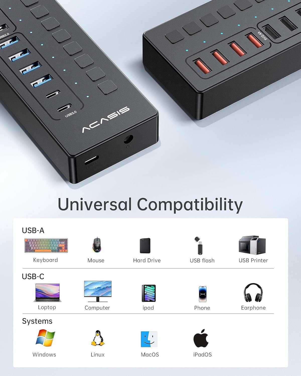 Powered USB 3.0 Hub, 16 Port 16 ports, Latest color: Matte Black