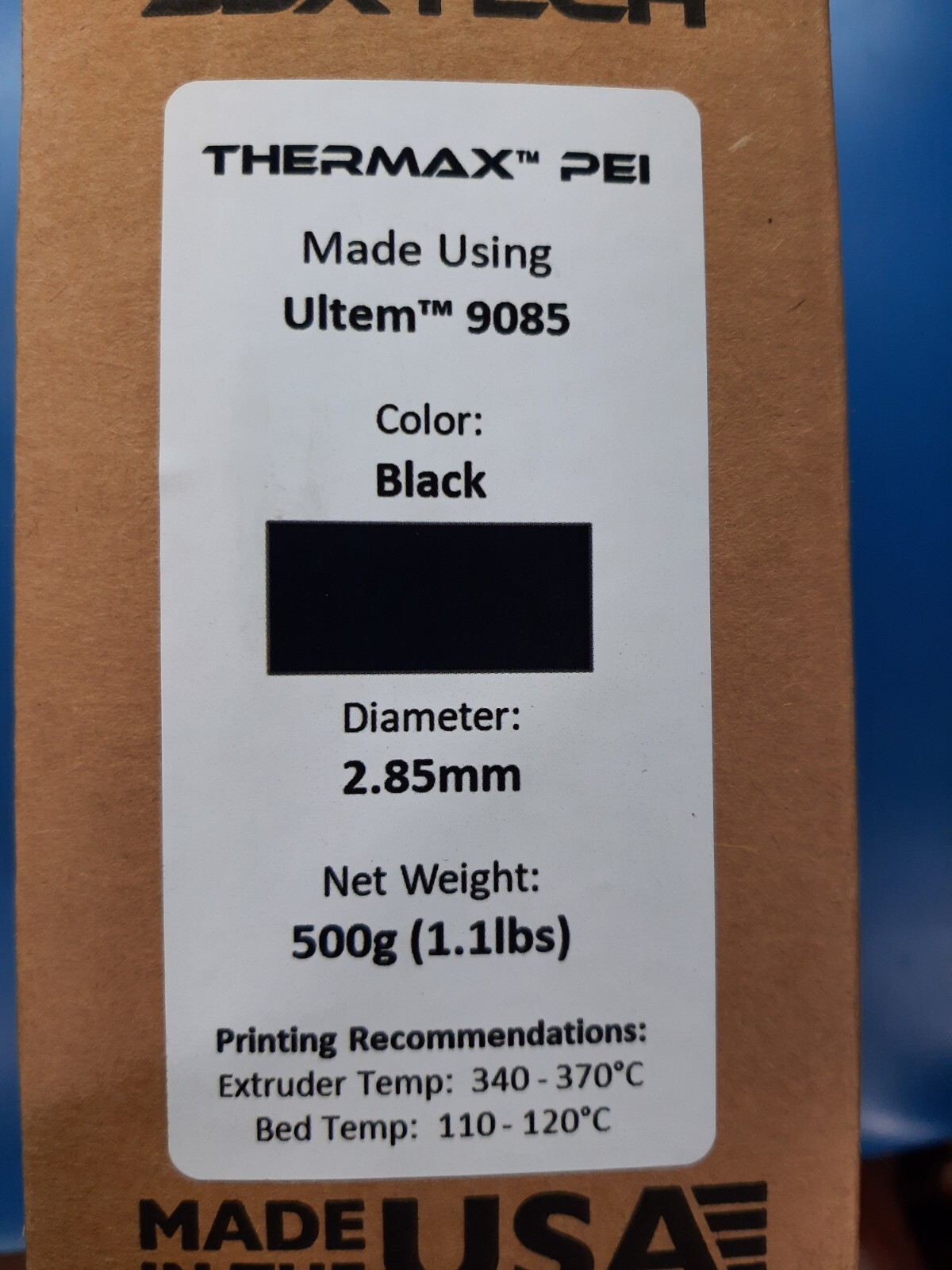 3DXTECH THERMAX PEI (Ultem 9085) Black 2.85mm 500g (1.1lbs) 3D Printer Filament