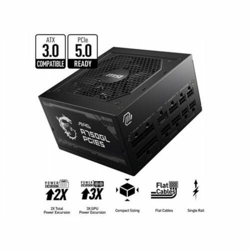 MSI MAG A750GL PCIE 5 750W ATX 3.1 Full Modular 80 Plus Gold Gaming Power Supply