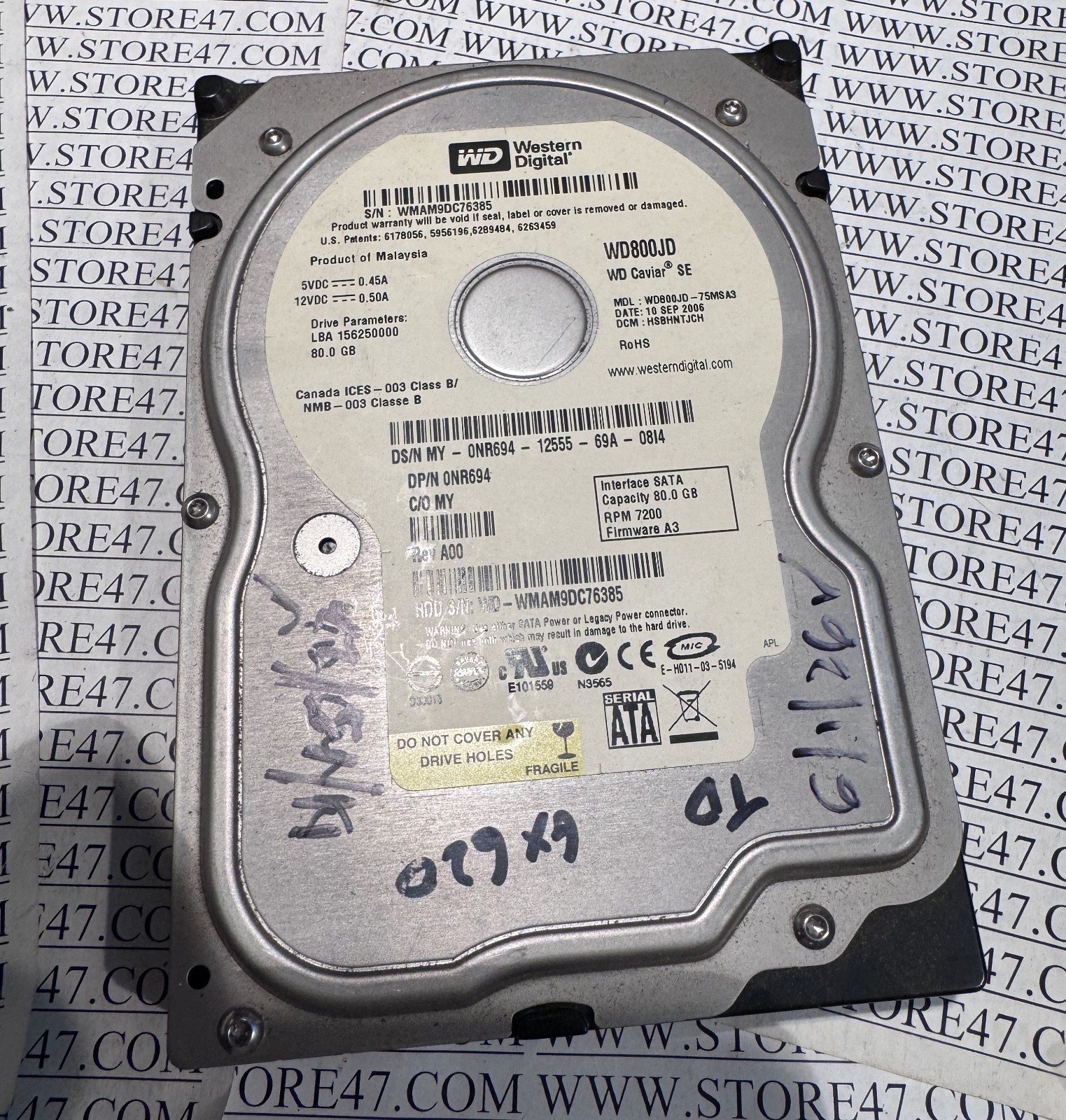 Western Digital Caviar SE WD800JD 80gb Sata Drive WD800JD-75MSA3 0NR694