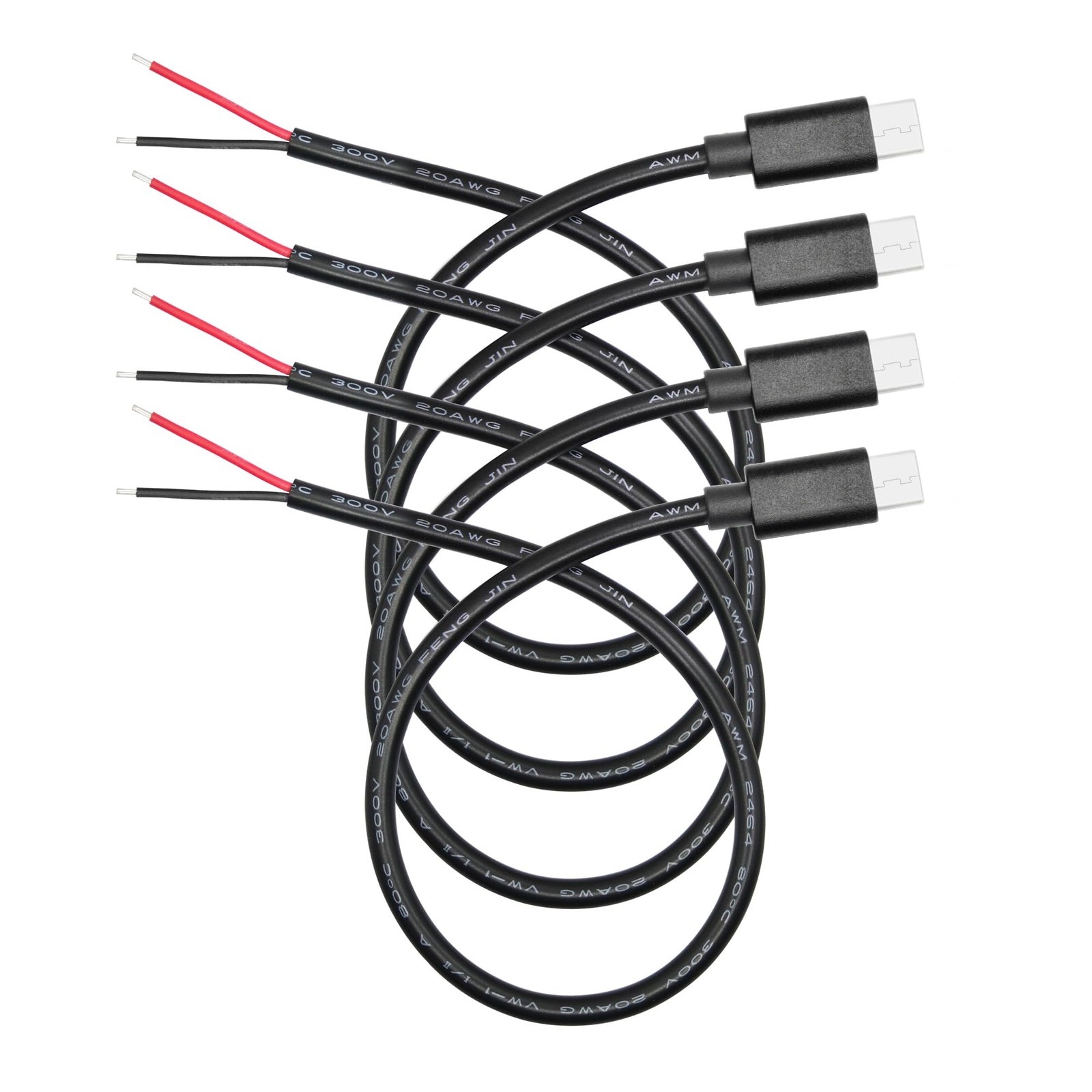 USB C to 2 Pin Bare Wire Open End Power Cable 11inch, 5V/5A 30cm/11in, Black