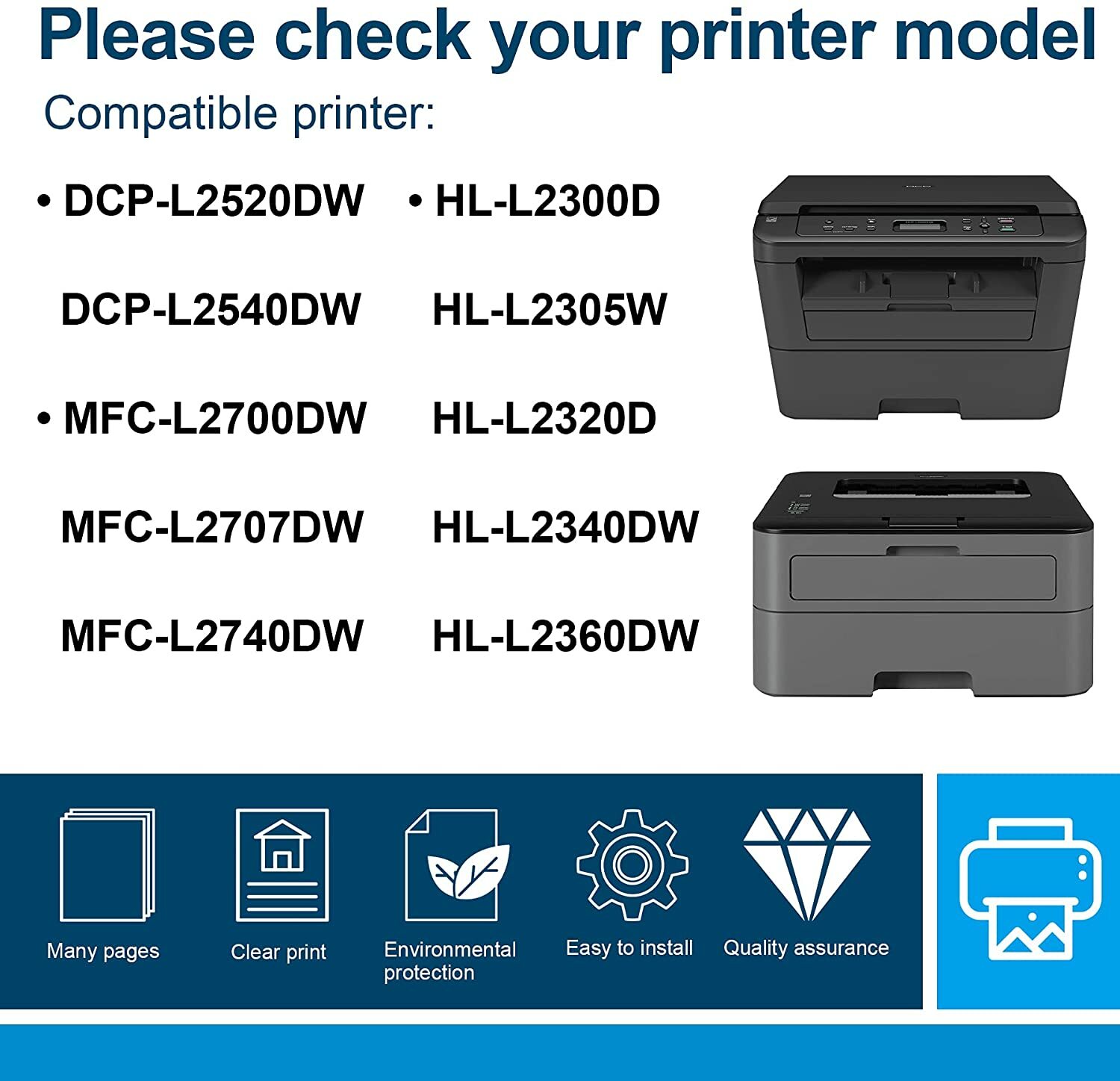 3Pack TN660 TN 630 Toner Cartridge for Brother MFC-L2740DW HL-L2300D HL-L2340DW