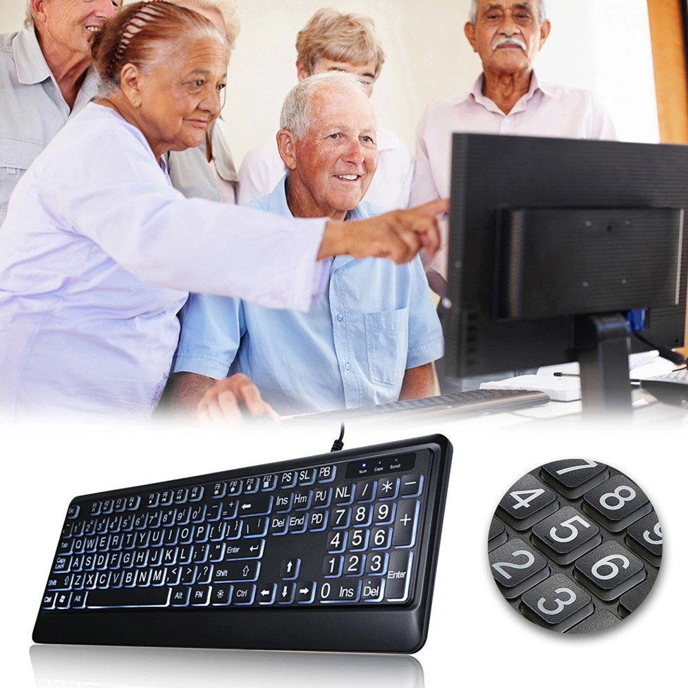 Large Print Backlit Keyboard 104 Keys Wired USB Lighted Computer Keyboard
