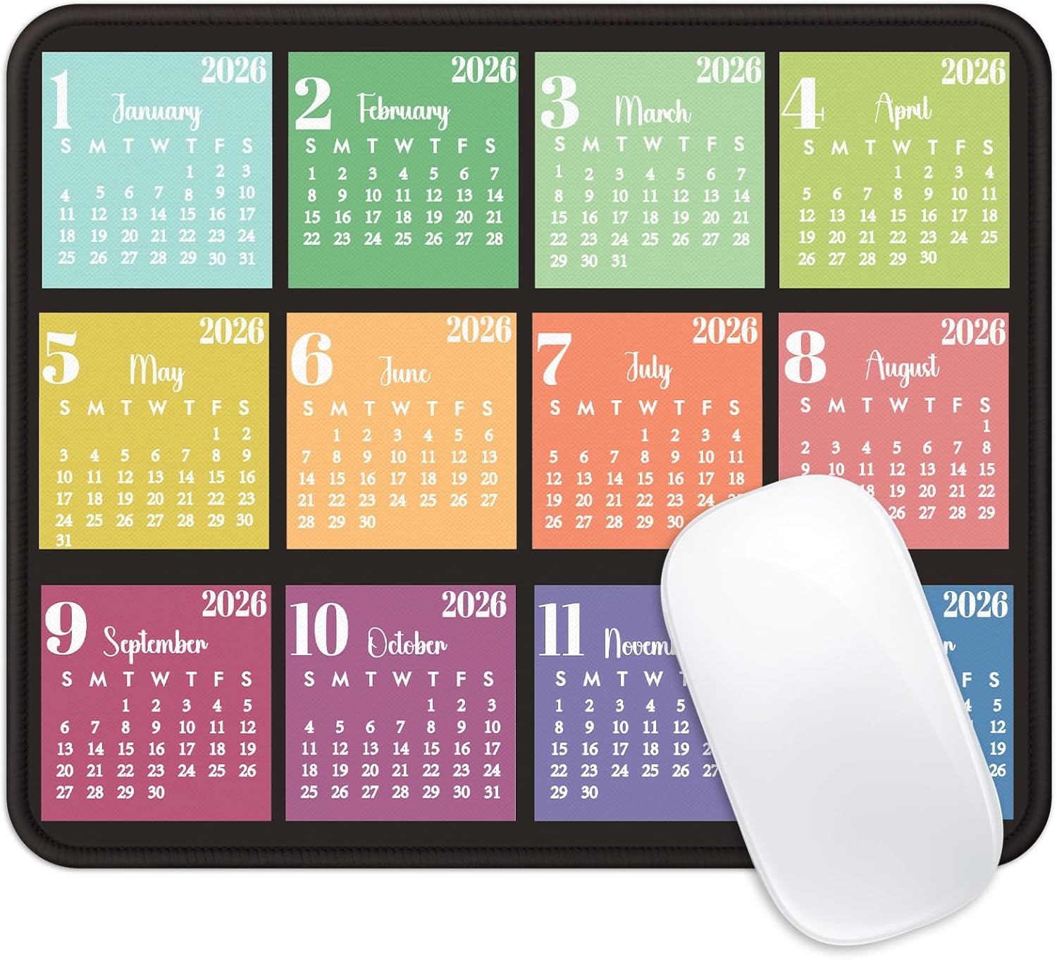2026 Calendar Mouse Pad 7.9×9.5in Non-Slip Decorative Workspace Pad