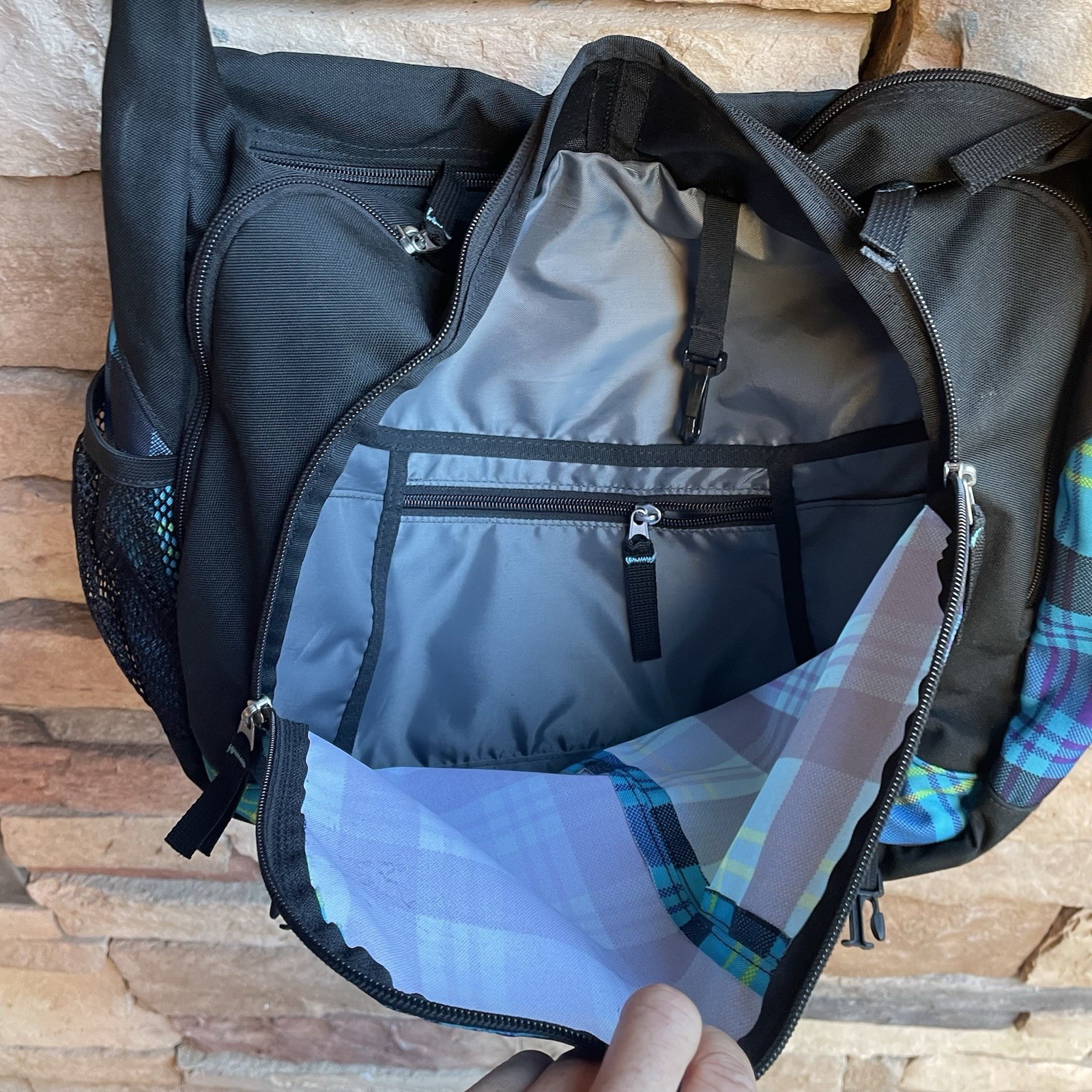Jansport blue black plaid work computer laptop bag EUC