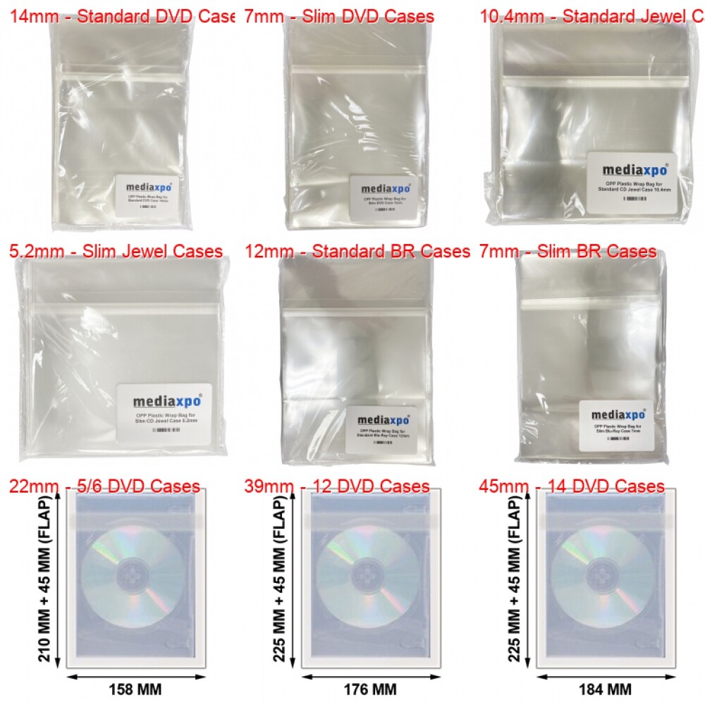 OPP Clear Resealable Plastic Wrap Bag CD, DVD, Blu-ray Cases (All Sizes) Lot